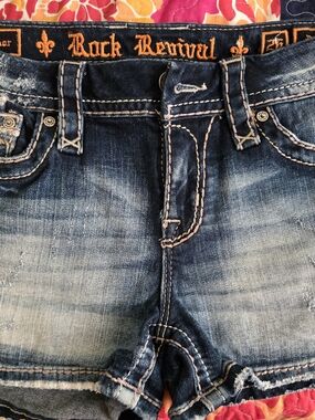 Rock Revival Blue Denim Women's Jean Shorts with Contrast Stitching